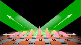 Forschende am Karlsruher Institut für Technologie (KIT) haben zusammen mit Partnern an der Aalto University und der Stanford University erstmals einen zweidimensionalen photonischen Zeitkristall hergestellt Die dünne Metamaterial-Schicht kann Freiraum- und Oberflächenwellen verstärken. (Bild: Dr. Xuchen Wang, KIT)