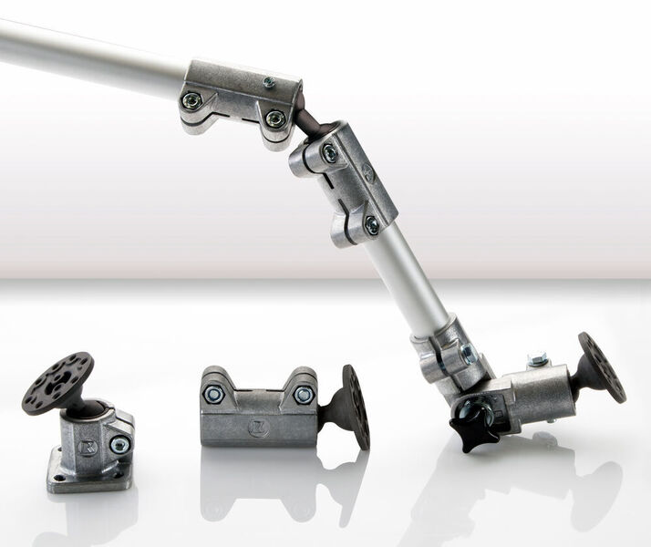 Die Aluminium-Rohrverbinder mit Kugelgelenk aus der Solid-Clamp-Baureihe bieten mehr Freiheitsgerade bei der Konstruktion als herkömmliche Gelenkverbinder. (RK Rose+Krieger)