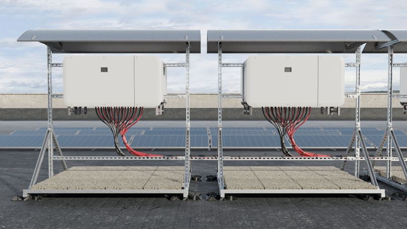 "Fsis Solar Inverter Shelter" schafft Platz für Wechselrichter auf dem Flachdach oder auf tragfähigen Böden – sicher, normgerecht und witterungsgeschützt.(Bild:  fischer)