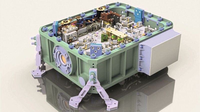 Robust laser technology for environmental satellites. The lidar system for the Merlin mission contains all components from the pump laser to the frequency conversion in a particularly compact and space-compatible design. (Image:Fraunhofer-ILT)