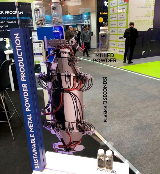 Der Pulverhersteller 6K Additive präsentierte sein nachhaltiges Low-Oxygen-Titanium Powder. Hier zu sehen ist der Herstellungsprozess des Metallpulvers. (Bild: J.Hoher / VCG)