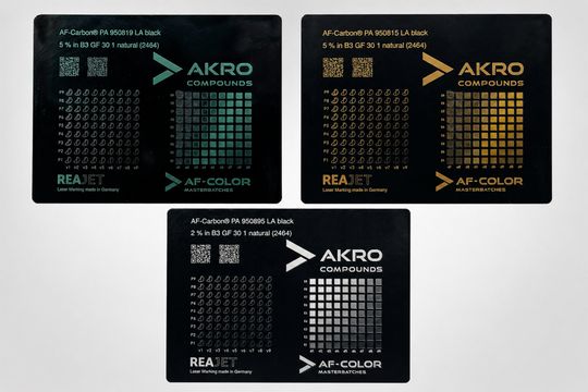 Farbstarke Lasermarkierung durch antimonfrei laseradditiviertes Schwarz-Masterbatch.(Bild:  AF-Color)