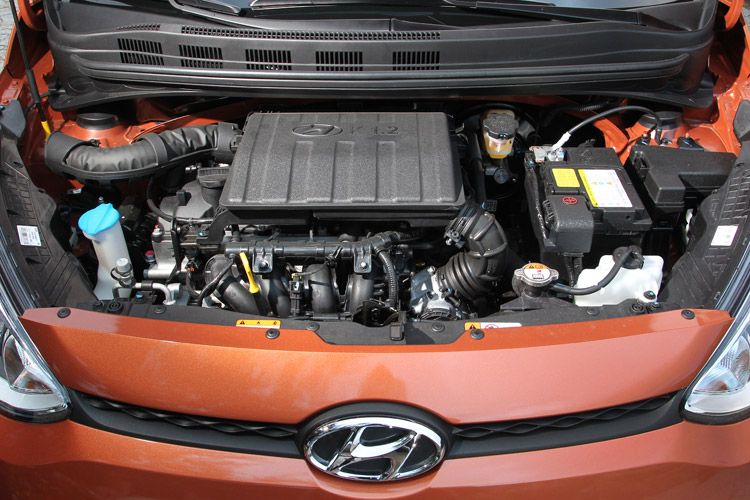 Unter der Haube werkelt ein 1,0 Liter großer Dreizylinder mit 66 PS oder ein 87 PS starker 1,2-Liter-Vierzylinder (Foto). (Foto: Hyundai)