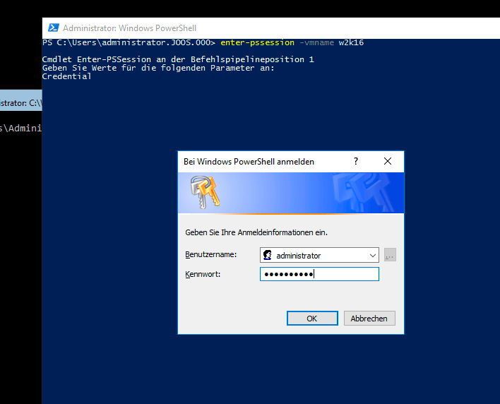 In der PowerShell lassen sich Sitzungen zu virtuellen Maschinen aufbauen. (Th. Joos)