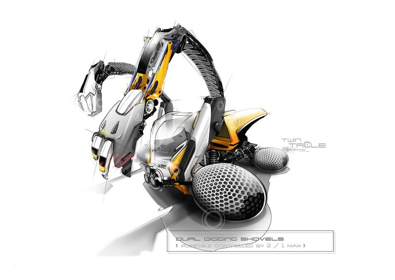 Futuristische Technik in innovatives Design umgesetzt: Lösungen für die zukünftige Baumaschinenindustrie. (Bild: Dominic Schindler Creations)