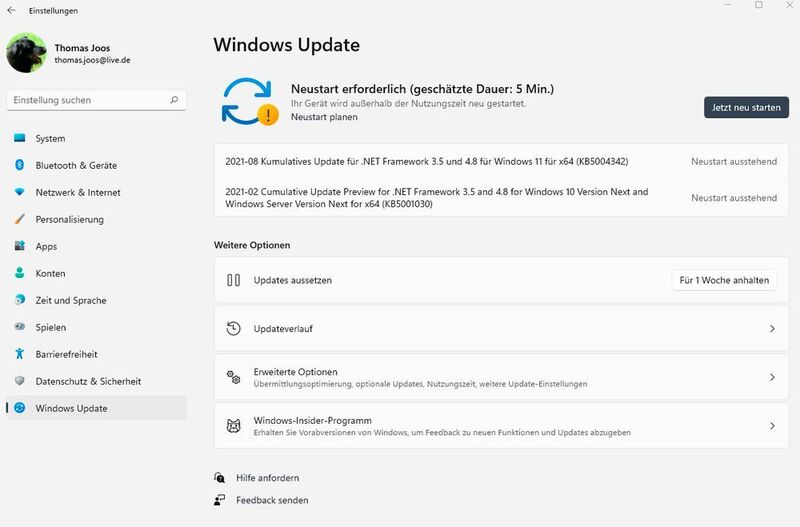Notwendiger Neustart nach der Aktualisierung von Windows 11. (Joos / Microsoft)