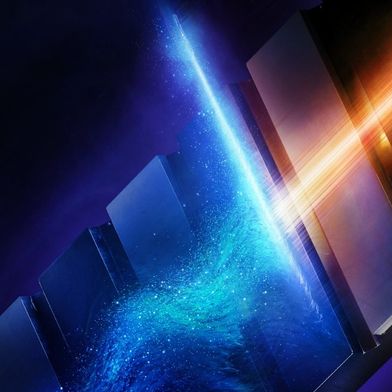 Künstlerische Darstellung der Erzeugung eines Attosekundenpulses: In einem Undulator mit Permanentmagneten alternierender Polarisation sendet eine oszillierende Elektronenwolke einen scharfen, kurzen Röntgenpuls aus. (Bild: European XFEL/Tobias Wüstefeld)