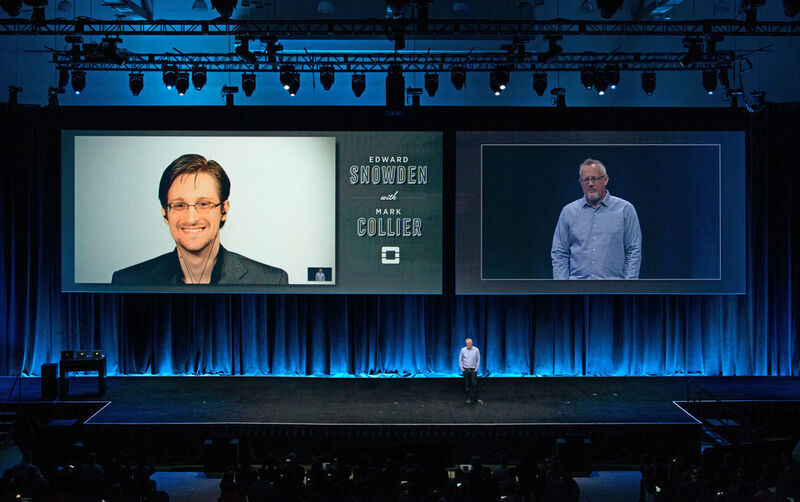 Überraschungsgast Edward Snowden war zur Keynote zugeschaltet. (OpenStack Foundation)