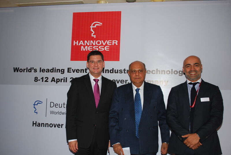 From L-R  Oliver Frese (Senior Vice President, Deutsche Messe), Mr. R. Maitra, (Executive Director, EEPC), Extreme Right Mr. Mehul Lanvers-Shah, Managing Director, HMF India (Picture: Hannover Messe)