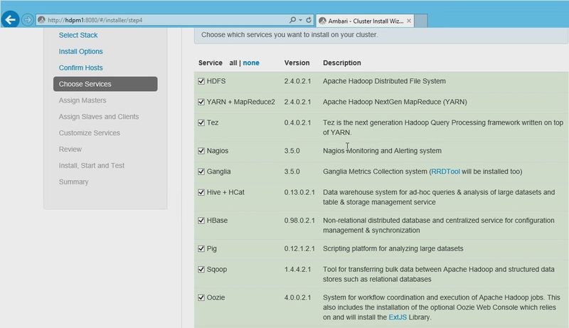 Im Rahmen der Einrichtung können Administratoren auch die Dienste auswählen, die auf dem Hadoop-Cluster installiert werden sollen. Auch die Verteilung auf den einzelnen Knoten lässt sich über diesen Weg steuern. (Bild: T. Joos)