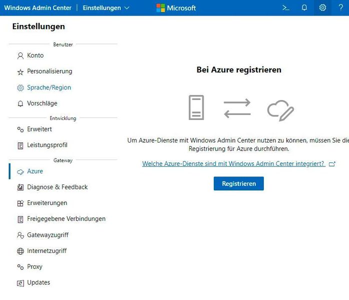 Auch die verschiedenen Azure-Funktionen des Admin Centers lassen sich mit Windows Server 2022 Essentials nutzen. (Microsoft / Joos)