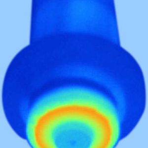 Bild 5: Vergleich der Temperaturverläufe an der Spindelnase- und Welle, Daten zum Versuchsaufbau: 1.Vergleichsmessung bei Maximaldrehzahl und Temperatursättigung; 2. Kühlmedium Cool-X (Motorex); 3.  Durchflussmenge 1.5 l/min durch die Spindelwelle 10 l/min durch Stator und Lager. 