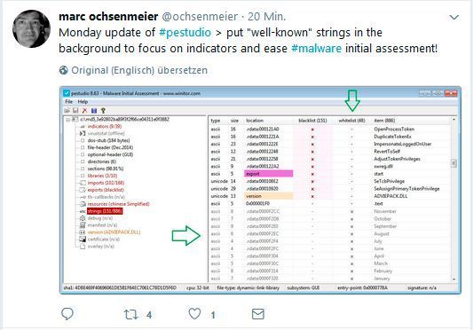 Infos zu Neuerungen bei PEStudio gibt es bei Twitter unter @ochsenmeier. (R. Dombach)