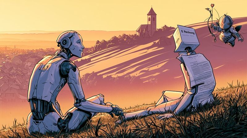 Ist es Liebe oder eine Vernunftehe? KI heiratet die E-Rechnung.(Bild:  Midjourney / KI-generiert)