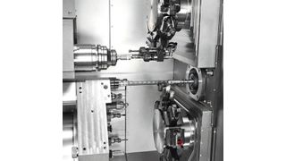 Markantes Merkmal der Traub TNL32-11 ist der Frontapparat, der 8x Werkzeugstationen 
- davon 4x angetrieben - ausgestattet ist. (Bild: Traub)