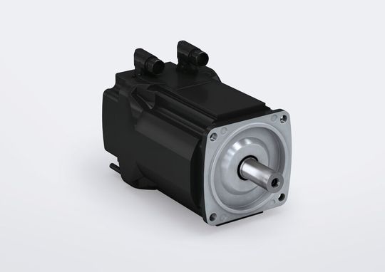 Der flüssigkeitsgekühlte Servomotor DSP1 mit Schutzart IP65 soll mit seiner hohen Leistungsdichte und einem weiten Drehzahlstellbereich überzeugen. Er lässt sich auch unter extremen Bedingungen einsetzen.(Bild:  Baumüller)