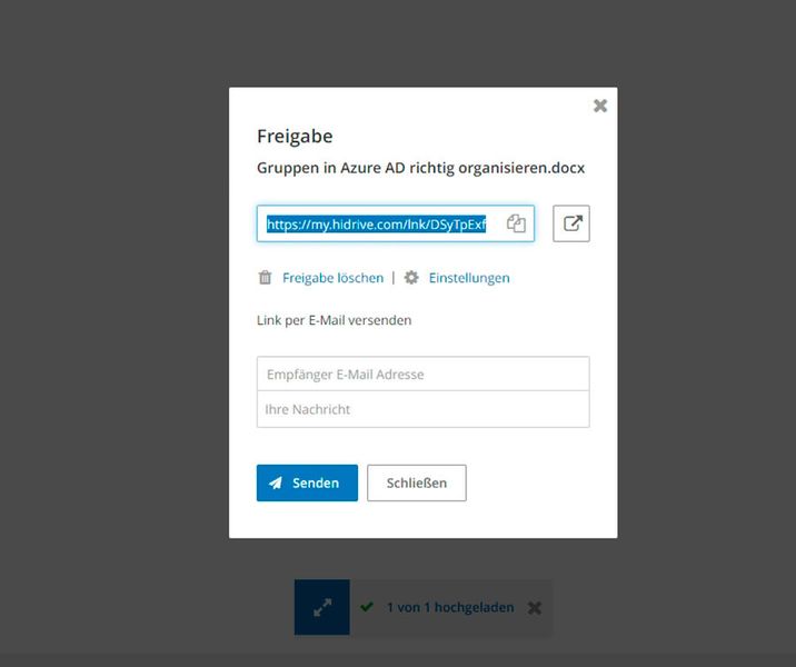 Das Freigeben von Dateien funktioniert in HiDrive parallel zu HiDrive Share und bietet ebenfalls alle notwendigen Funktionen.  (Bild: Joos)