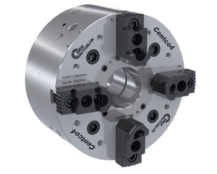 Das universelle Vierbacken-Spannfutter Centco4 spannt zuverlässig Werkstücke unterschiedlicher Formen und Geometrien.  (SMW-Autoblok)