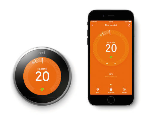Bild 1: Der Nest-Thermostat als zentrale Komponente des Internet-Ökosystems „Works with Nest“ von Google.  (Nest Labs)