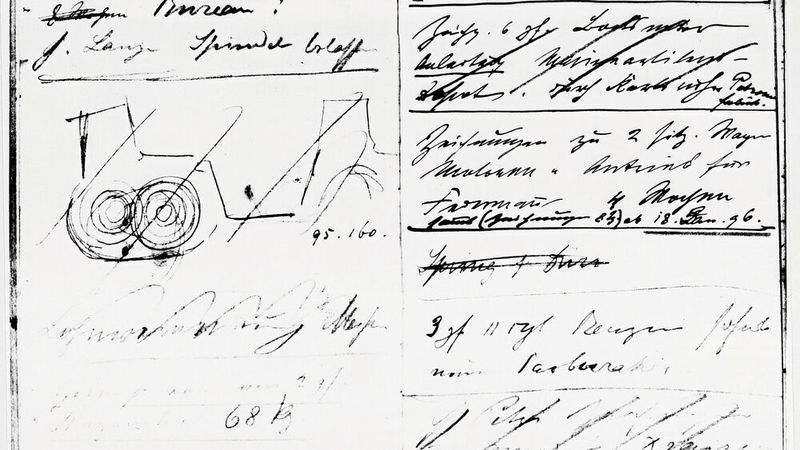 Doppelseite aus einem Notizbuch von Wilhelm Maybach. (Bild: Mercedes-Benz AG)