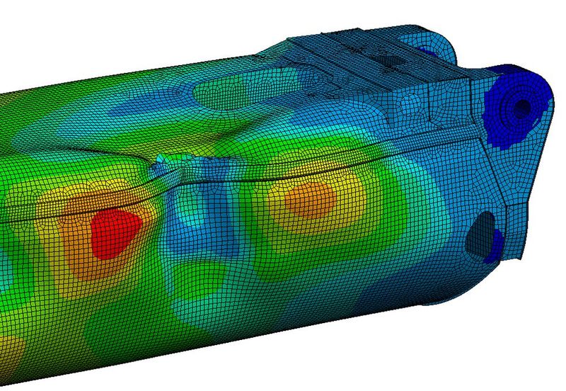 Simulation des geometrisch nichtlinearen Beulverhaltens an einem Teleskopauslegergrundkörper. (Bild: Liebherr-Werk Ehingen)