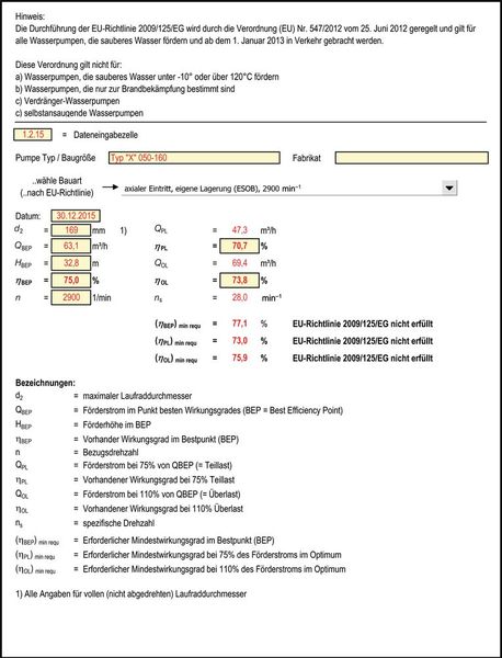 Beispiel der Überprüfung einer Pumpenhydraulik auf Einhaltung der Richtlinie 2009/125/EG (Bild: Peter Biebel/VCG)