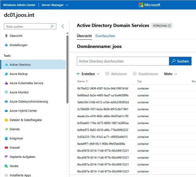 Verwalten von Active Directory über das Windows Admin Center. (Bild: Joos)