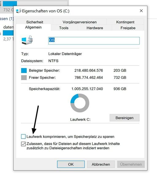 Dekomprimieren von Laufwerken in Windows 10. (Joos/Microsoft (Screenshot))