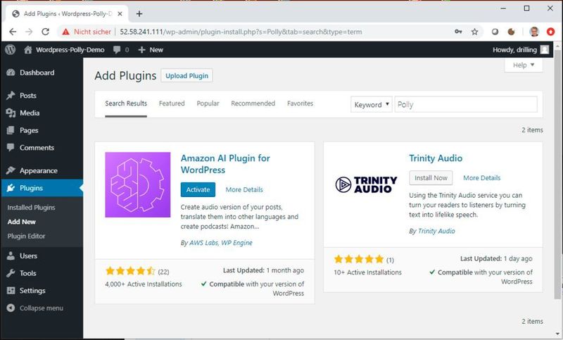 Konnte das Plug-in erfolgreich installiert werden, klickt man auf den „Activate“-Knopf. (Drilling / AWS)