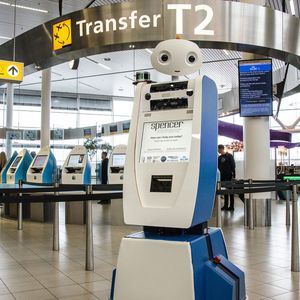 Spencer scannt die Bordpässe von Passagieren, prüft, ob die Gruppe vollständig ist und begleitet sie selbstständig durch den Flughafen. Reisende sollen mit dieser Hilfe immer rechtzeitig am richtigen Gate ankommen und Flughafenmitarbeiter entlastet werden.