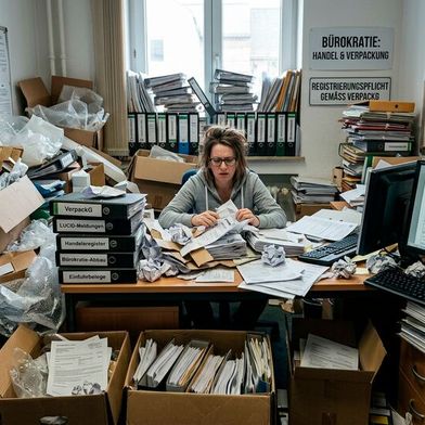 Seit dem 12. August gelten mit dem dem als PPWR abgekürztem, neuen Verpackungsgesetz der EU auch neue Pflichten für Unternehemen. Doch scheint das Ganze durchaus etwas unüberlegt vom Stapel gelassen worden zu sein. Der Handel sieht eine Chaoswelle kommen ... (Bild: KI-generiert)