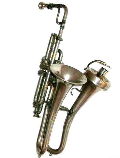Das Jazzophone gehört zu den bereits vergessenen Blechblasinstrumenten. Es handelt sich dabei um eine Ventiltrompete, ähnlich einem Saxofone. (Bild: Unbekannt)