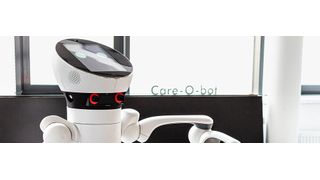 Das Fraunhofer IPA hat neue Softwaretechnologien entwickelt, mit denen der Serviceroboter Care-O-bot 4 beispielsweise verschiedene Objekte wahrnehmen und den Nutzer auf diese aufmerksam machen kann.  (Bild: Rainer Bez/Fraunhofer IPA)