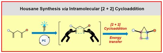 Durch Photokatalyse kann die benötigte Energie überwunden werden und die Ausgangsstoffe können sich zu einem Ringgerüst schließen.(Bild:  Universität Münster)