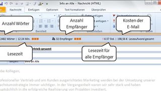 Effizienzkennzahlen und visuelle Indikatoren teilen dem Verfasser mit, wie er seine E-Mail optimieren kann. (Bild: Fraunhofer UMSICHT)