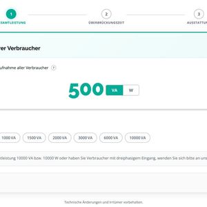 Im ersten Schritt erfolgt die Eingabe der benötigten Leistung, die das USV-System bereitstellen sollte. (Bild: Online USV-Systeme)
