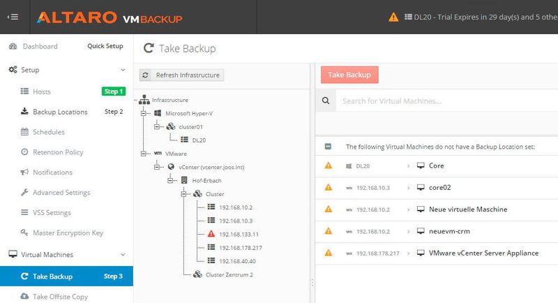 Altaro VM Backup zeigt die virtuelle Infrastruktur an und auch die darauf vorhandenen VMs. (Th. Joos)