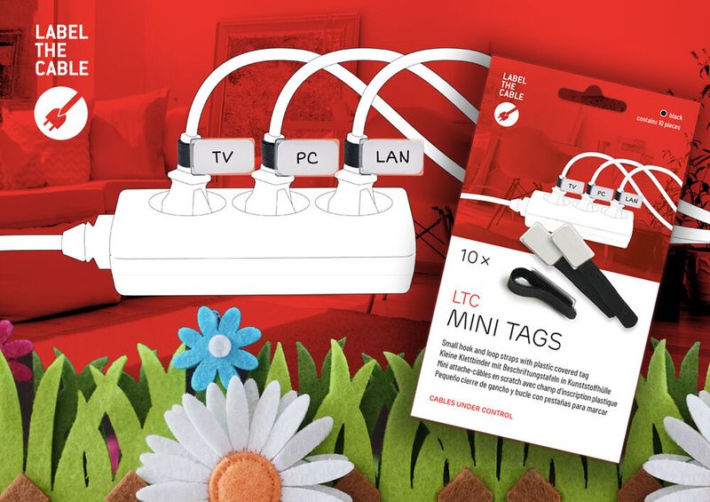 Das richtige Kabel findet man mit den MINI TAGS von LTC auf den ersten Blick. Mit den kleinen Klettfahnen lassen sich Kabel schneller beschriften und markieren. Dünne Kabel, wie Kopfhörer oder Ladekabel, können mit den kleinen Klettbindern nicht nur beschriftet, sondern auch gebündelt und ordentlich aufbewahrt werden.  (Bild: LTC)