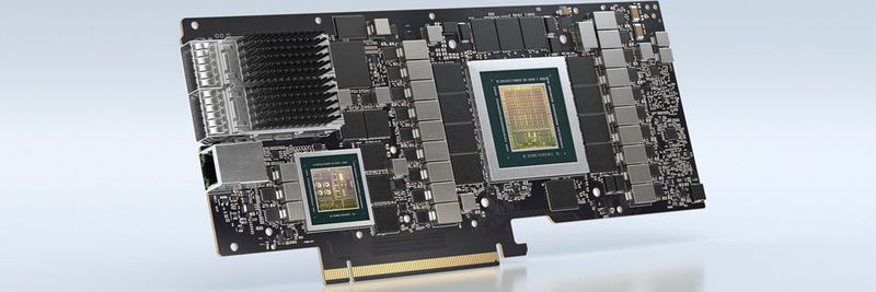NVIDIA BlueField-2X ist die erweiterte Edition der NVIDIA BlueField-2-DPU mit KI-Fähigkeiten einer GPU auf der Basis der Ampere-Architektur von NVIDIA. NVIDIA BlueField-2X ist die erweiterte Edition der NVIDIA BlueField-2-DPU mit KI-Fähigkeiten einer GPU auf der Basis der Ampere-Architektur von NVIDIA.