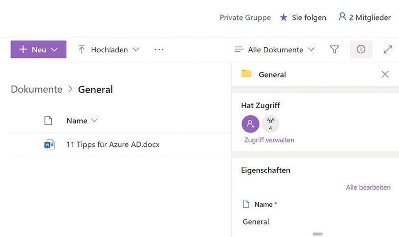 Verwalten des Zugriffs von Dateien, die in Teams gespeichert sind.  (Joos)