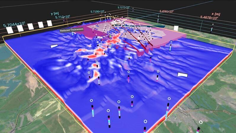 Mithilfe von LiquidEarth, einer Software für die interaktive Visualisierung integrierter geowissenschaftlicher Daten von Strukturmodellen und Bohrungen bis zu Satellitenbildern, kann das Kupferschiefergebiet in der Lausitz abgebildet werden.(Bild:  Terranigma)