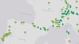 Übersichtskarte über die letzten Urwälder in Europa (vereinfachte Darstellung) (Ausschnitt) ( Grafik: Esri, HERE, Garmin, OpenStreetMap contributors, and the GIS user community)