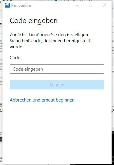 Der Benutzer auf dem Rechner, der ferngewartet wird, muss den Code in der Remotehilfe-App eingeben. (Joos / Microsoft)