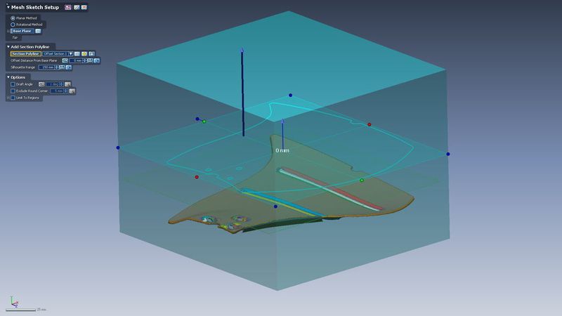 Mit der Funktion „Mesh Sketch Setup“ wurde zunächst die Silhouette (Berandung) des Polygonalmodells in eine Polylinie überführt. (Archiv: Vogel Business Media)