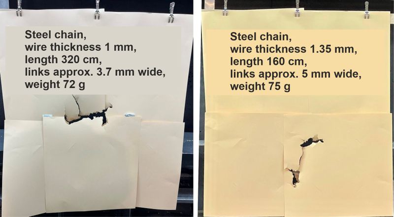 Fig. 4: The two selected welded steel chains both demonstrated good accuracy and spread, and the test run also proved to be well-suited. (Source: Mattheck)