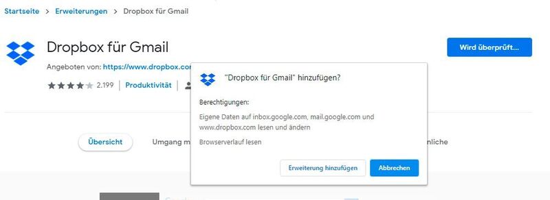 Dropbox-Erweiterung für Gmail in Google Chrome installieren. (Joos/Google (Screenshot))