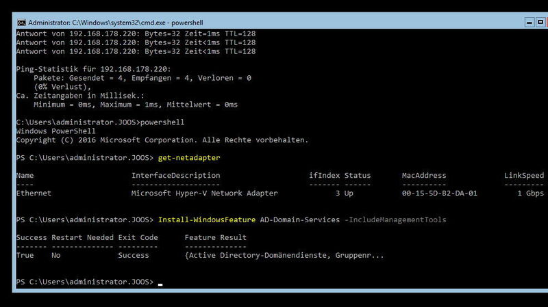 Die Netzwerkeinstellungen auf Core-Servern lassen sich auch in der PowerShell konfigurieren. (Joos / Microsoft)