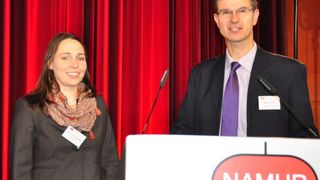 Katharina Schaechtele (BASF) und Stefan Krämer (Ineos) thematisieren auf der Namur-Hauptsitzung Energieeffizienz im Bereich PLT. (M.Henig /PROCESS) (Archiv: Vogel Business Media)