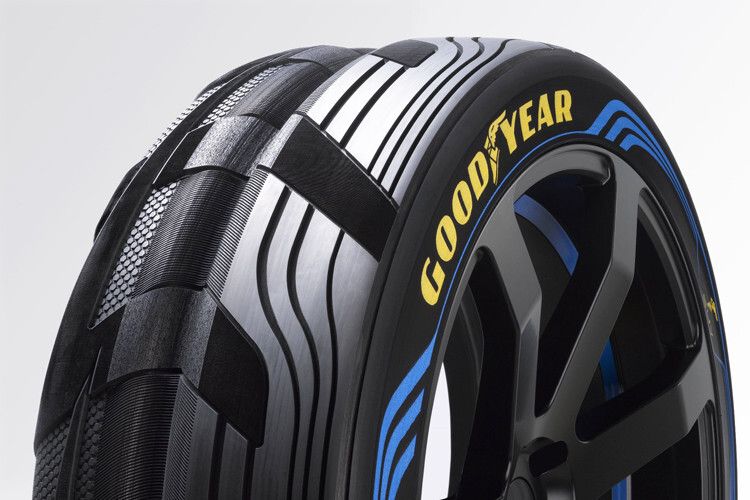 Auf dem Genfer Automobilsalon zeigt Goodyear derzeit die nicht alltägliche Studie eines SUV-Reifens, die allerdings so nie in Serie gehen wird. (Foto: Goodyear)