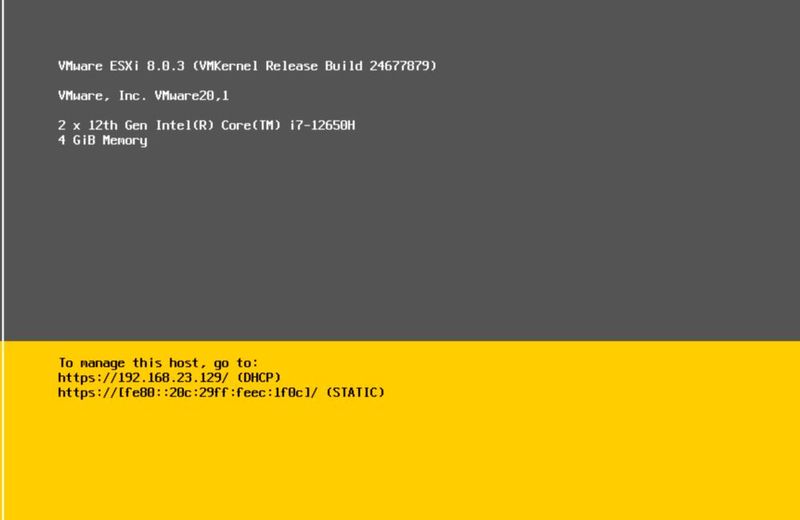 Nach der Installation zeigt ESXi die IP-Adresse an, über die Admins mit dem Webclient zur Verwaltung zugreifen können. (Bild: Joos | VMware)